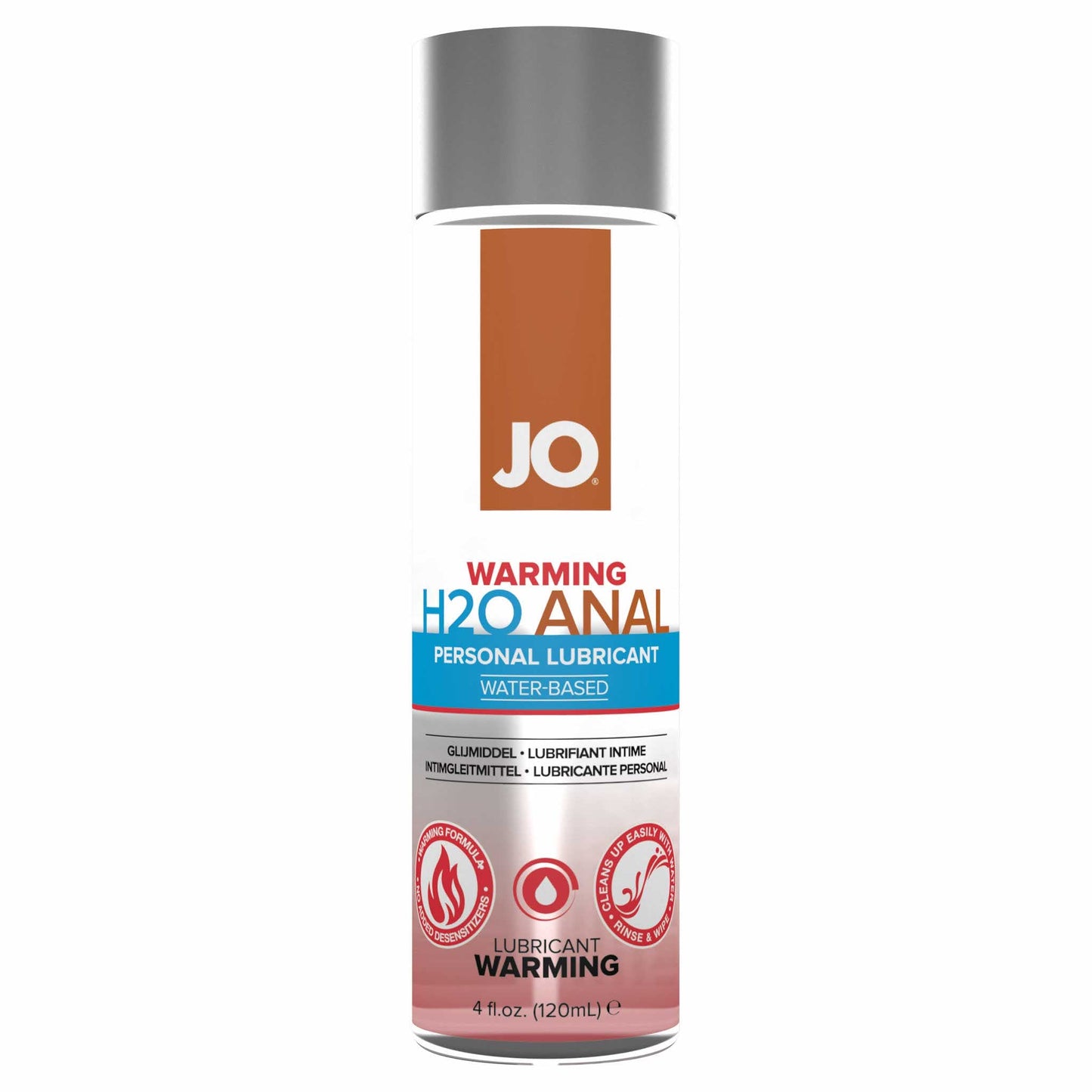 front view of the jo h2o anal water-based personal lubricant warming 4oz