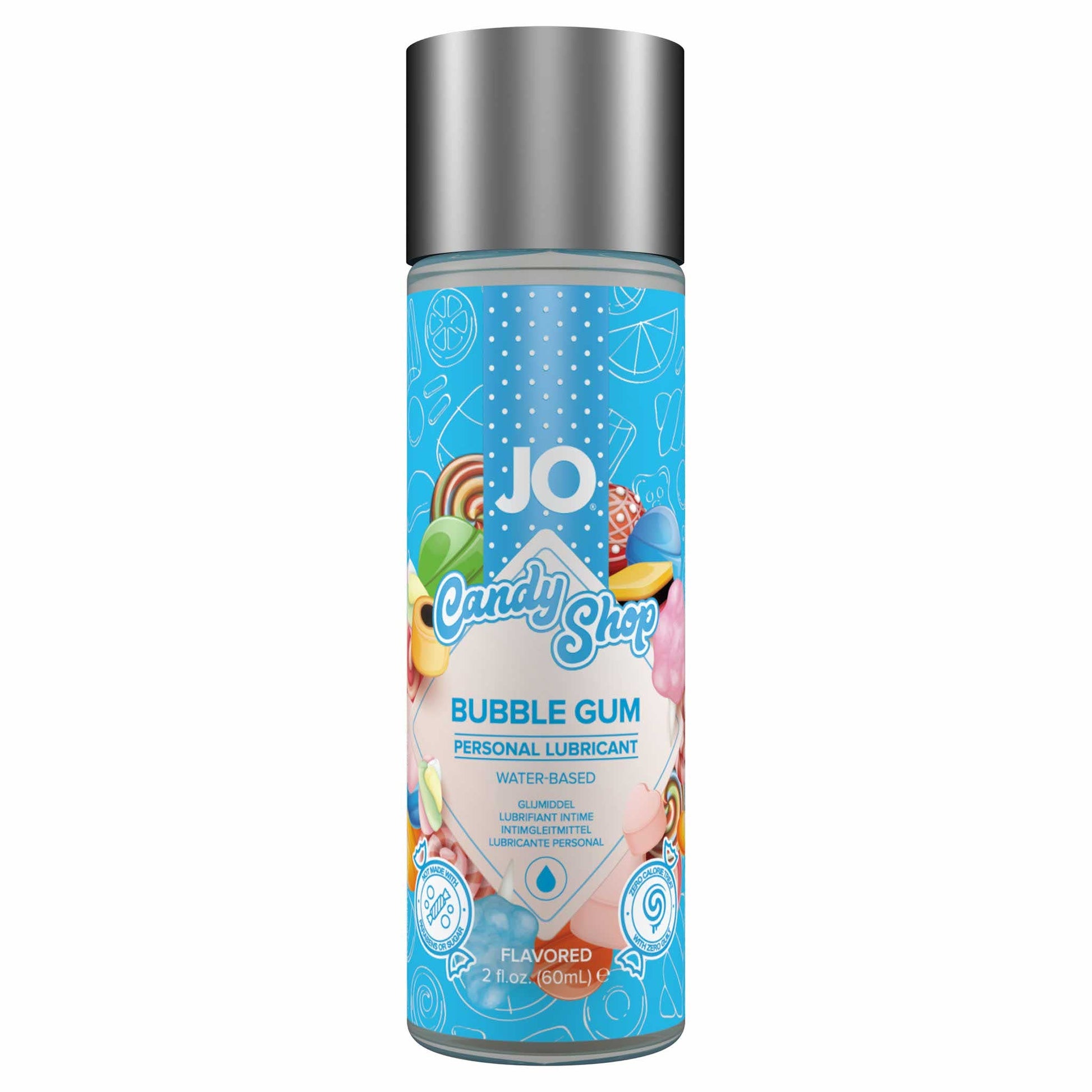front view of the jo h2o candy shop water-based flavored personal lubricant 2 fl. oz. 4g0632 bubble gum