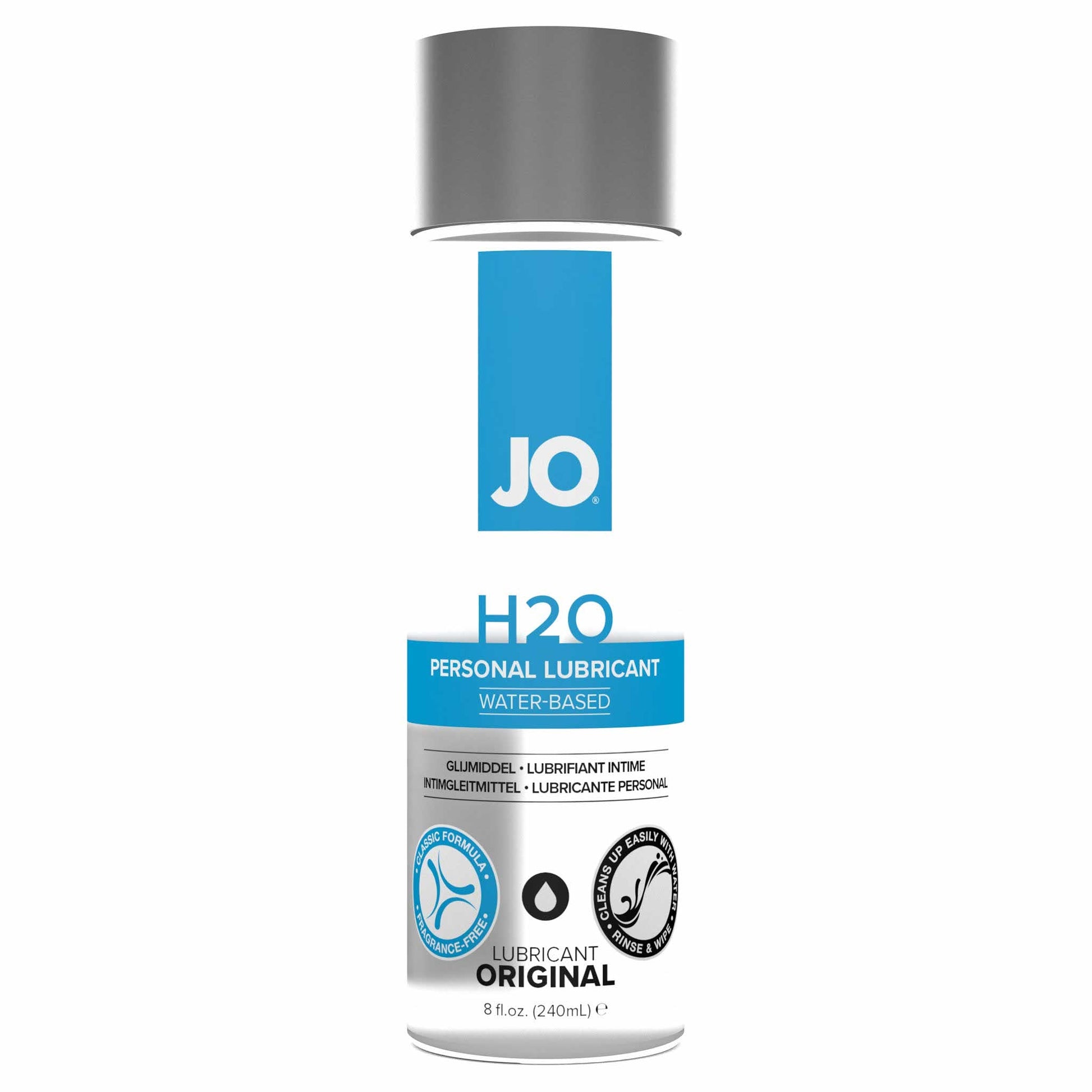 front view of the jo h2o classic personal water-based lubricant original 8oz