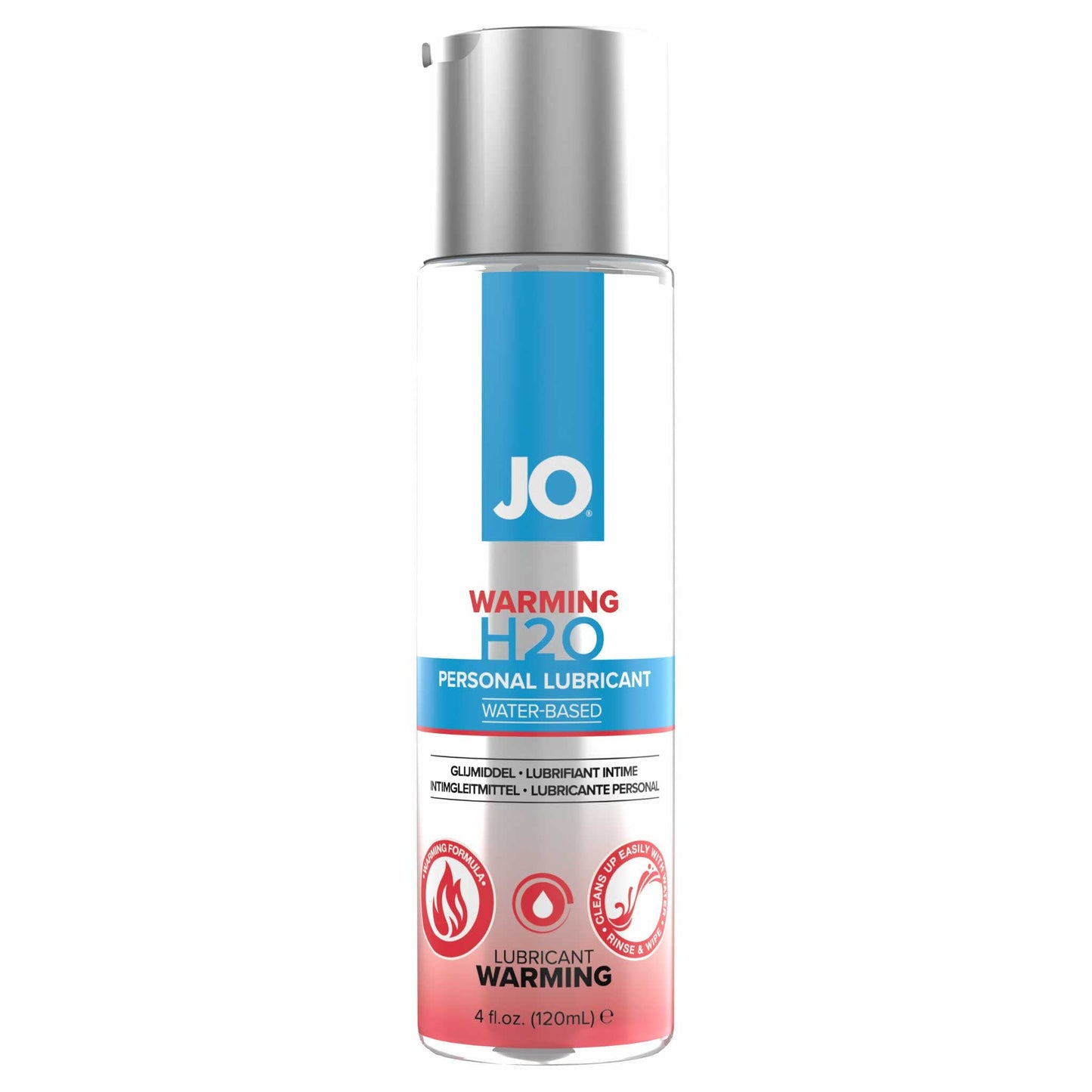 front view of the jo h2o classic personal water-based lubricant warming 4oz