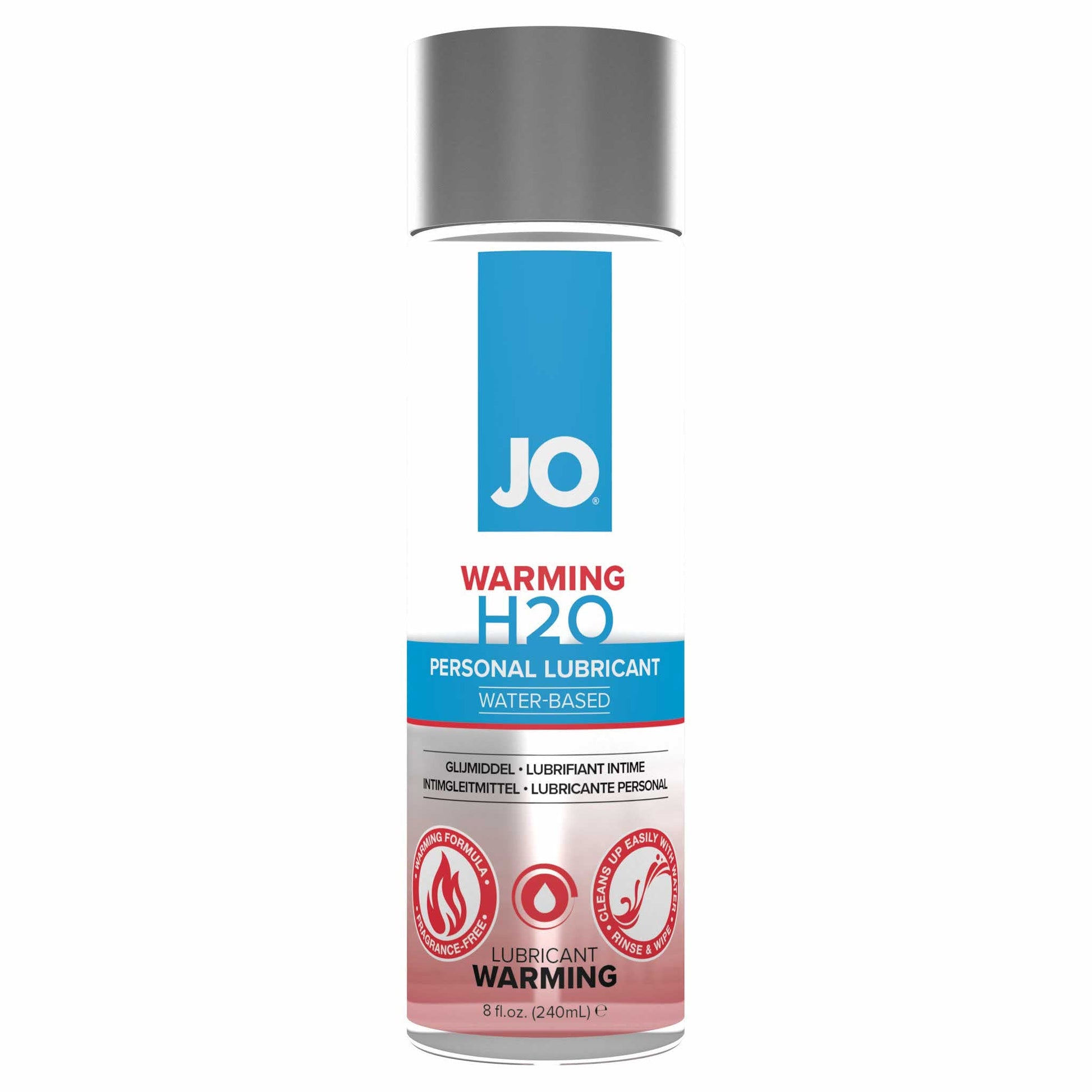 front view of the jo h2o classic personal water-based lubricant warming 8oz