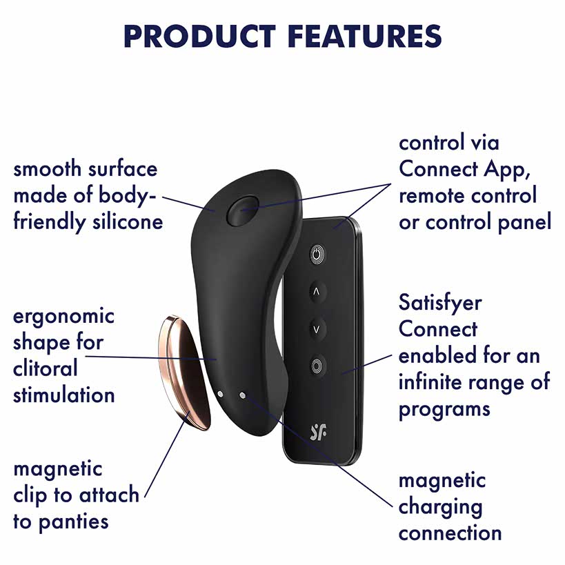 text points out features of the satisfyer little secret remote control panty vibrator sw10116 black