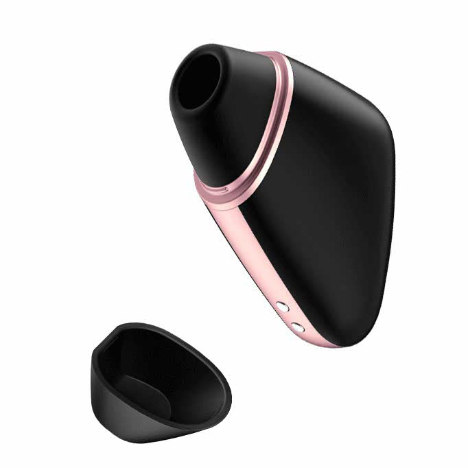whole view of the satisfyer love triangle rechargeable silicone clitoral stimulator black/rose gold eis075