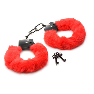 Master Series Cuffed in Fur Furry Handcuffs - Red