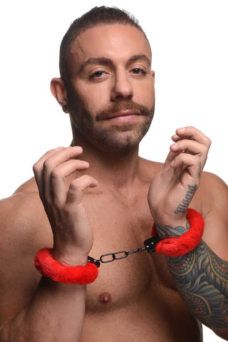 Master Series Cuffed in Fur Furry Handcuffs - Red