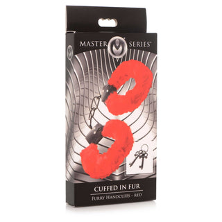 Master Series Cuffed in Fur Furry Handcuffs - Red