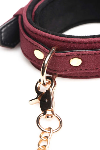 Master Series Velvet Bondage Set Cuffs, Collar, and Leash (6 piece) - Burgundy