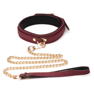 Master Series Velvet Bondage Set Cuffs, Collar, and Leash (6 piece) - Burgundy