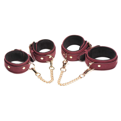 Master Series Velvet Bondage Set Cuffs, Collar, and Leash (6 piece) - Burgundy