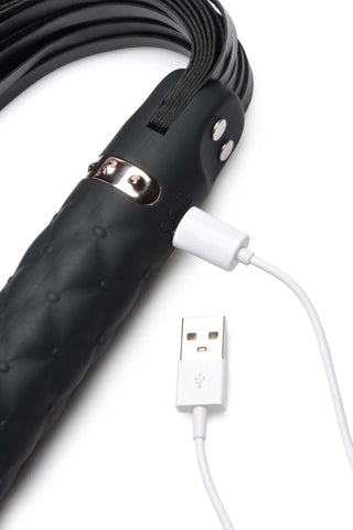 Master Series Vibra-Lasher 9X Vibrating Silicone Dildo Flogger - Black