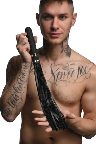 Master Series Vibra-Lasher 9X Vibrating Silicone Dildo Flogger - Black