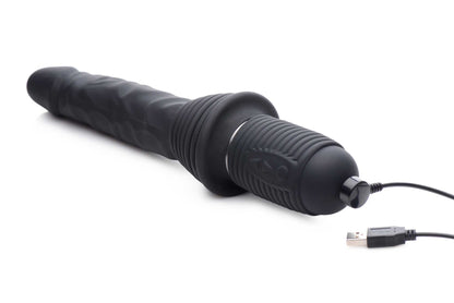 Master Series Vibrating and Thrusting Rechargeable Silicone Dildo - Black