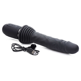 Master Series Vibrating and Thrusting Rechargeable Silicone Dildo - Black