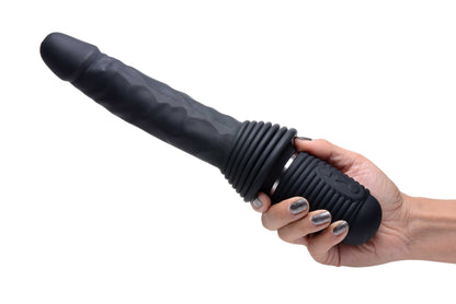 Master Series Vibrating and Thrusting Rechargeable Silicone Dildo - Black