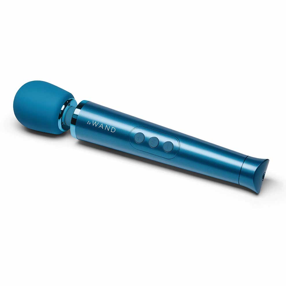 whole view of the le wand petite rechargeable massager lw-007blu blue