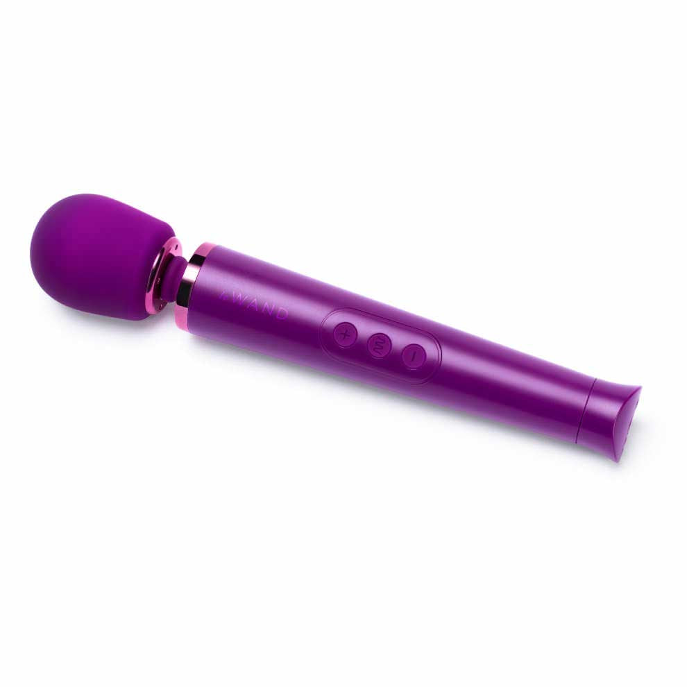 whole view of the le wand petite rechargeable massager lw-007chr dark cherry