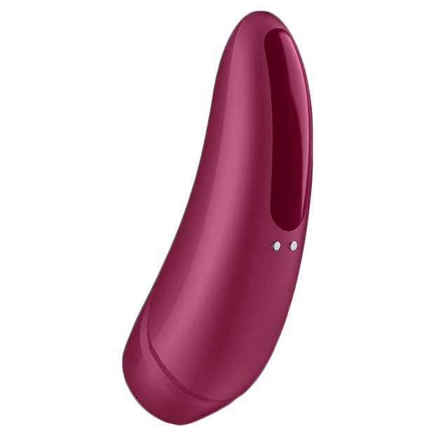 close-up of the charging of the satisfyer curvy 1+ rechargeable silicone clitoral stimulator 1 plus eis064 dark red