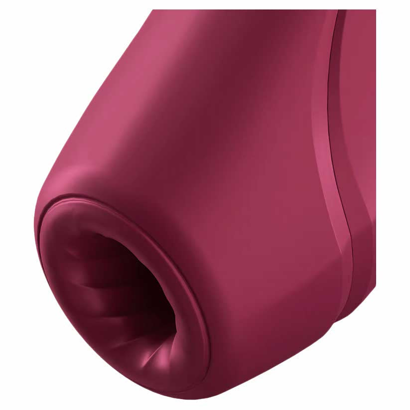 close-up of the opening of the satisfyer curvy 1+ rechargeable silicone clitoral stimulator 1 plus eis064 dark red