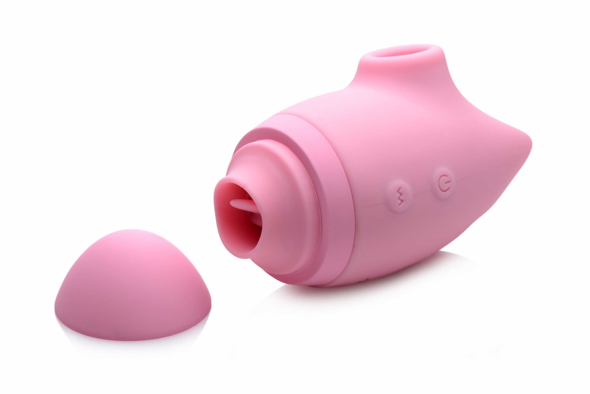 angled view of the inmi shegasm kitty licker 5x silicone rechargeable clit stimulator pink xr-ag628