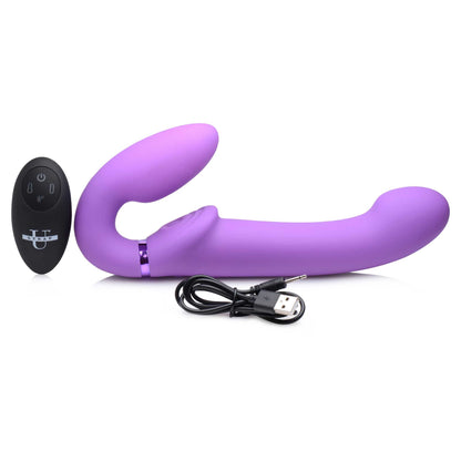 Strap U Ergo-Fit G-Pulse Silicone Rechargeable 10X Dual Dildo Strapless Strap-On with Remote Control - Purple