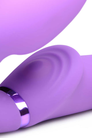 Strap U Ergo-Fit G-Pulse Silicone Rechargeable 10X Dual Dildo Strapless Strap-On with Remote Control - Purple