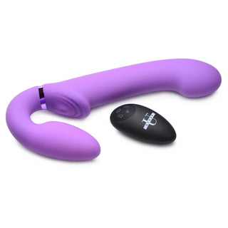 Strap U Ergo-Fit G-Pulse Silicone Rechargeable 10X Dual Dildo Strapless Strap-On with Remote Control - Purple