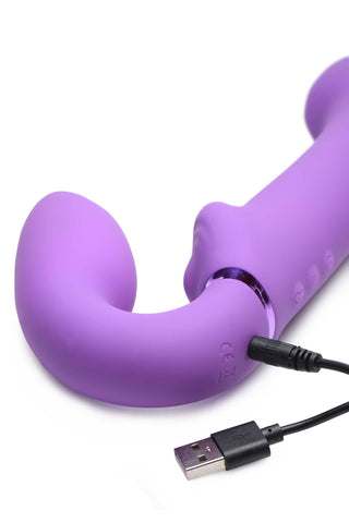 Strap U Ergo-Fit G-Pulse Silicone Rechargeable 10X Dual Dildo Strapless Strap-On with Remote Control - Purple
