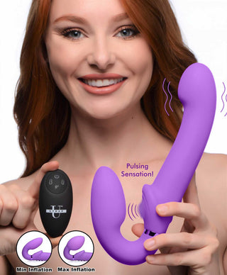 Strap U Ergo-Fit G-Pulse Silicone Rechargeable 10X Dual Dildo Strapless Strap-On with Remote Control - Purple
