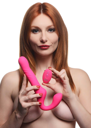 Strap U Mighty-Thrust Thrusting and Vibrating Strapless Strap-On with Remote Control - Pink