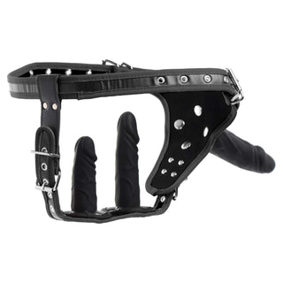 Strict Double Penetration Strap-On Harness with Silicone Dildos (3 pack) - Black