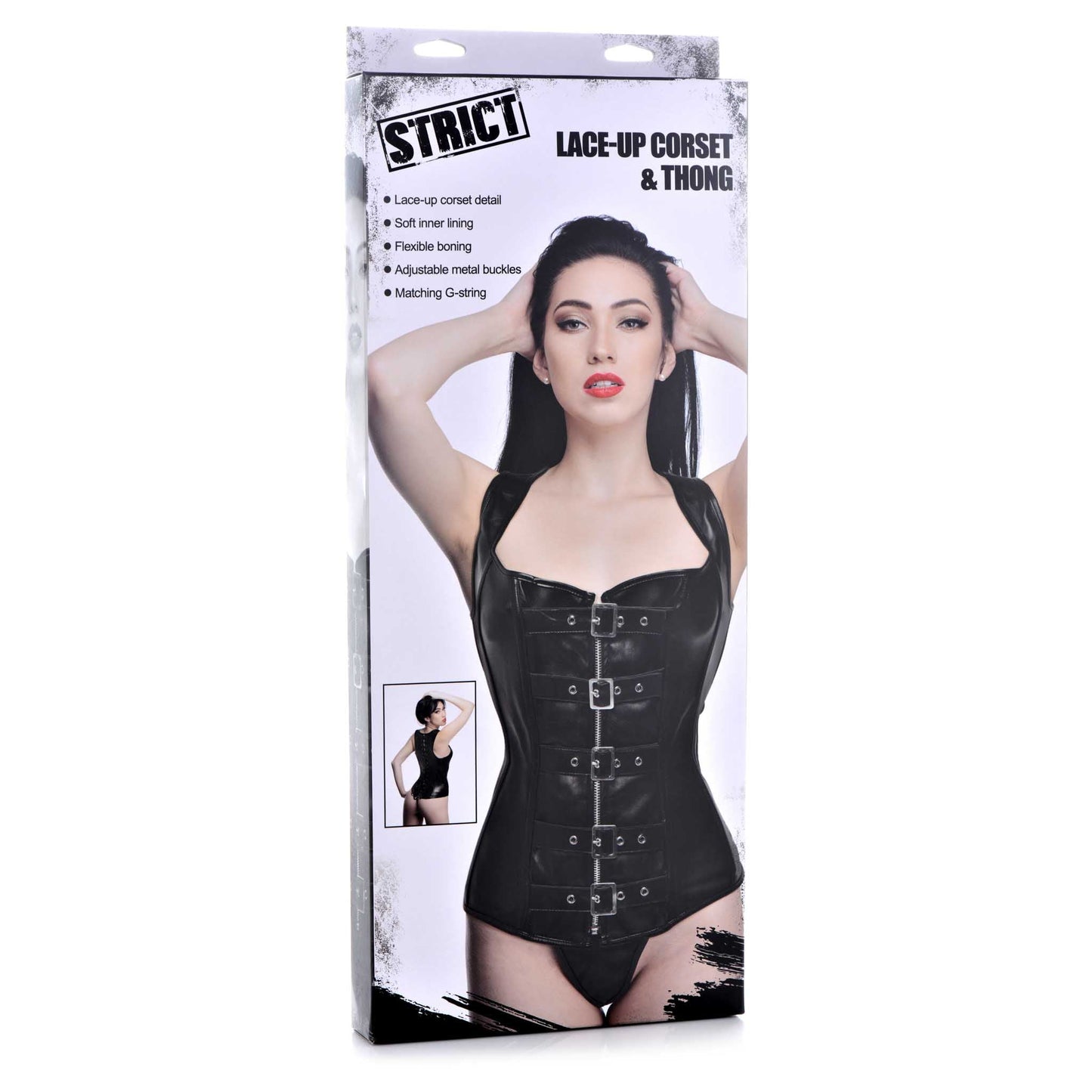 Strict Lace-Up Corset Vest and Thong - Xtra Large - Black