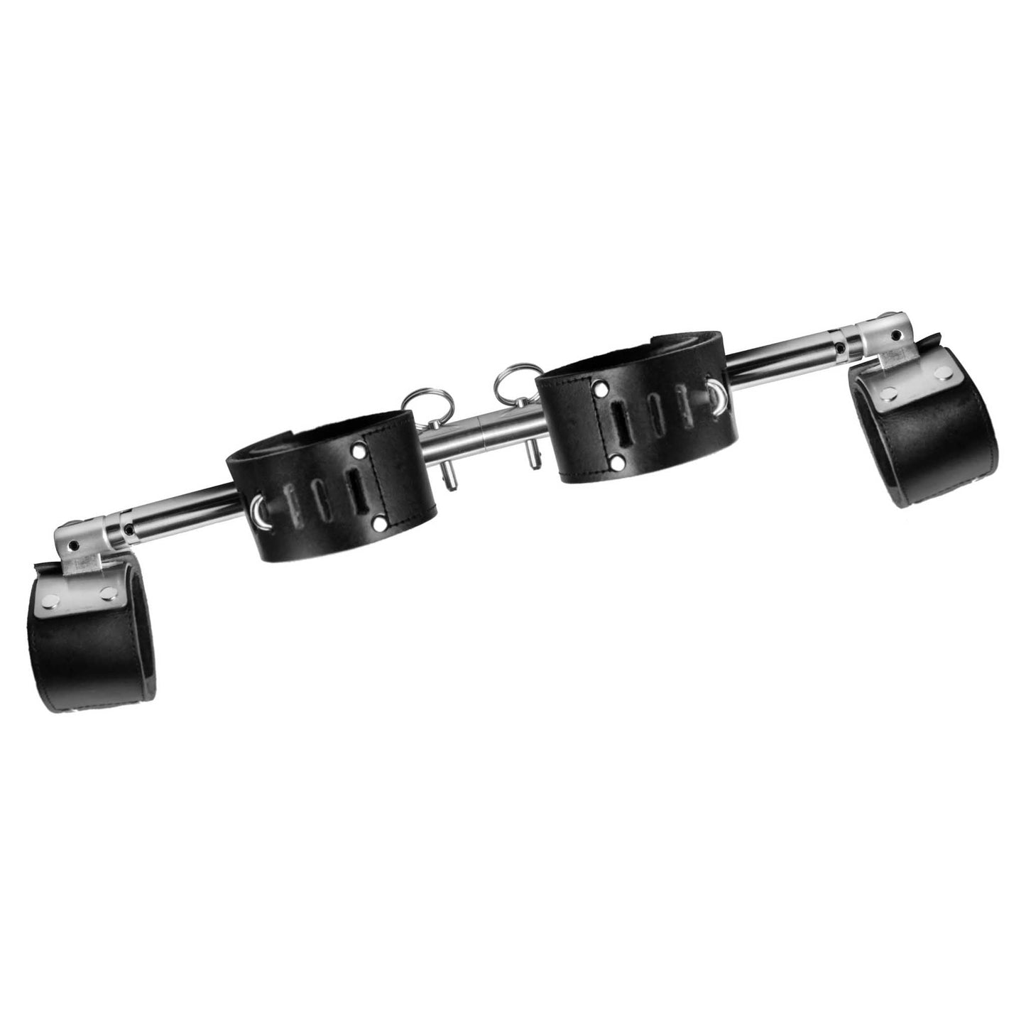 Strict Leather Adjustable Swiveling Spreader Bar with Leather Cuffs - Silver/Black