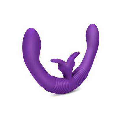 angled view of the together couples' double-ended responsive vibrator with remote control couples purple