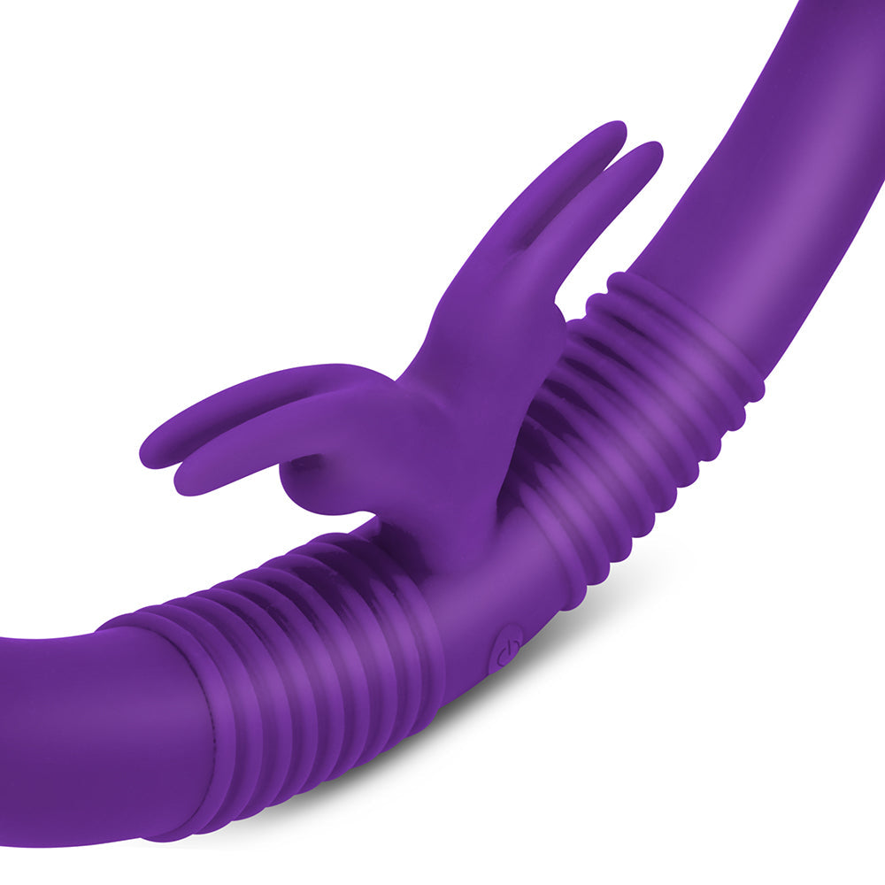 three-quarter view of the together couples' double-ended responsive vibrator with remote control couples purple