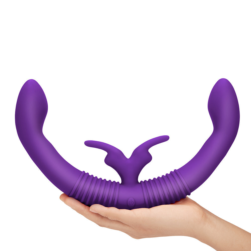 side view of the together couples' double-ended responsive vibrator with remote control couples purple