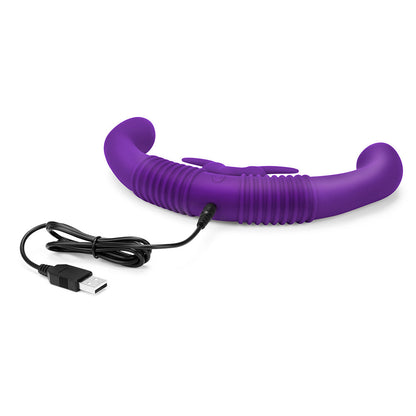 close-up of the charging of the together couples' double-ended responsive vibrator with remote control couples purple
