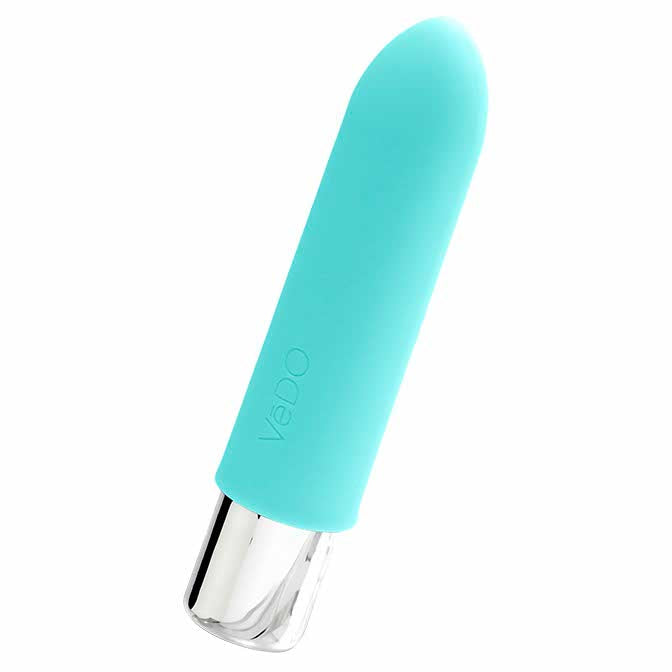 whole view of the vedo bam rechargeable mini bullet vibrator savvi-p1401 turquoise
