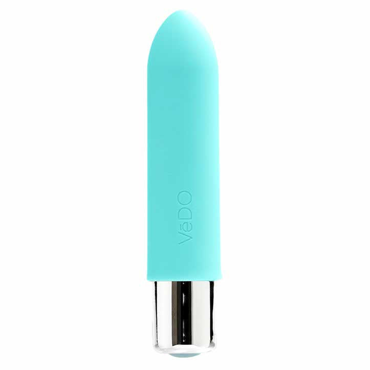 front view of the vedo bam rechargeable mini bullet vibrator savvi-p1401 turquoise