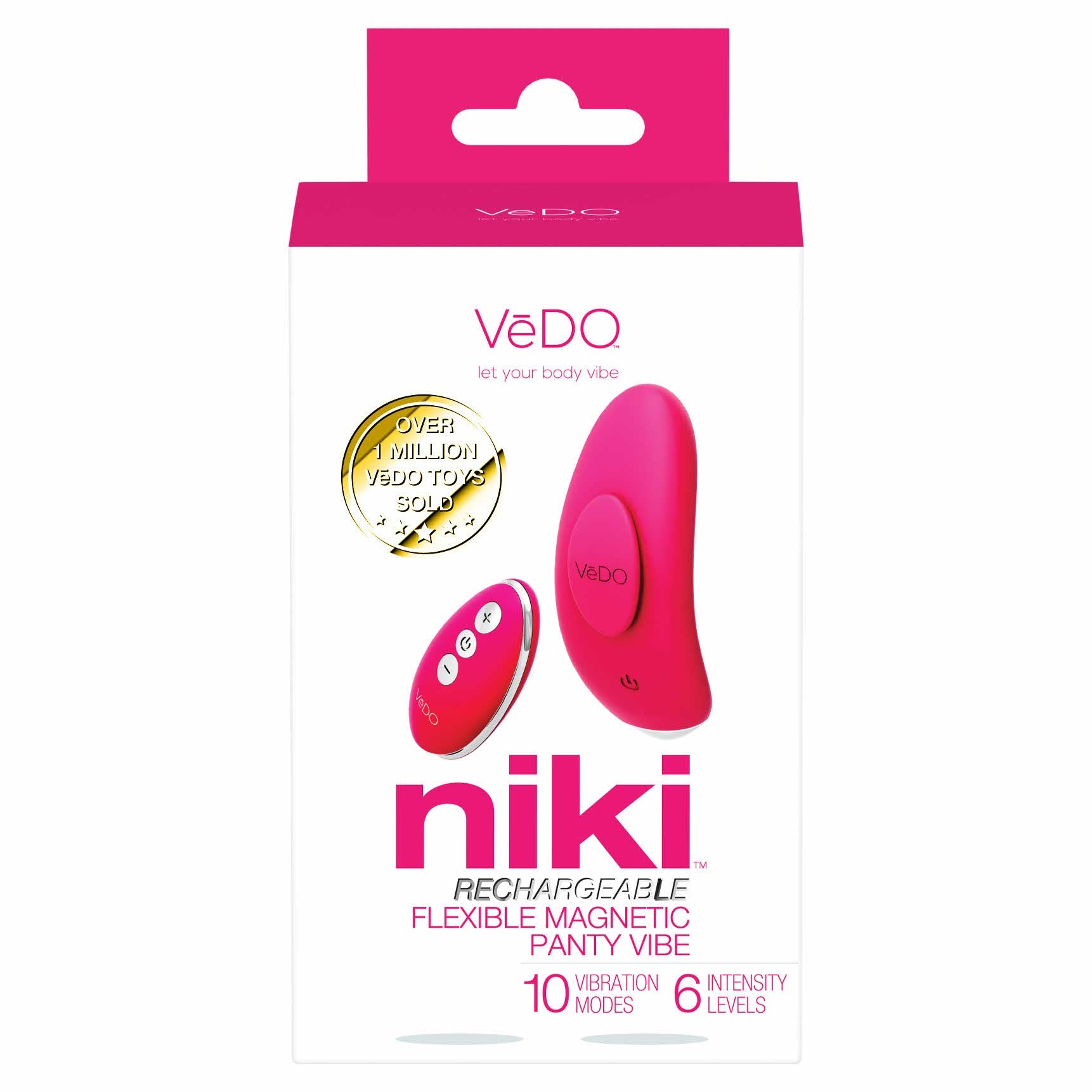 packaging of the vedo niki rechargeable panty vibrator vibe savvi-p1609 pink