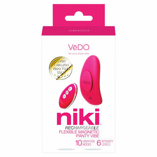 packaging of the vedo niki rechargeable panty vibrator vibe savvi-p1609 pink