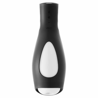 front view of the vedo torpedo rechargeable vibrating stroker gitd masturbator savvi-s0308 black