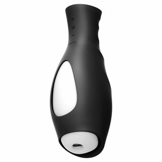 whole view of the vedo torpedo rechargeable vibrating stroker gitd masturbator savvi-s0308 black