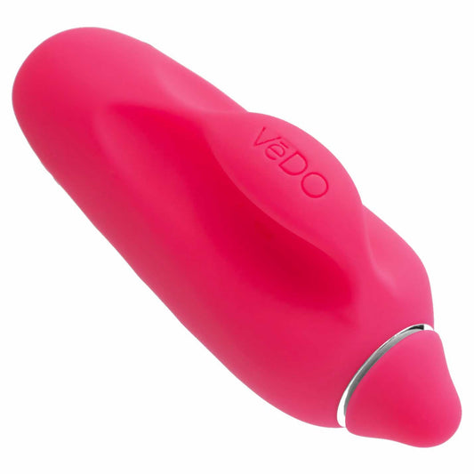 whole view of the vedo vivi rechargeable 3.5" finger vibe savvi-f0809 foxy pink