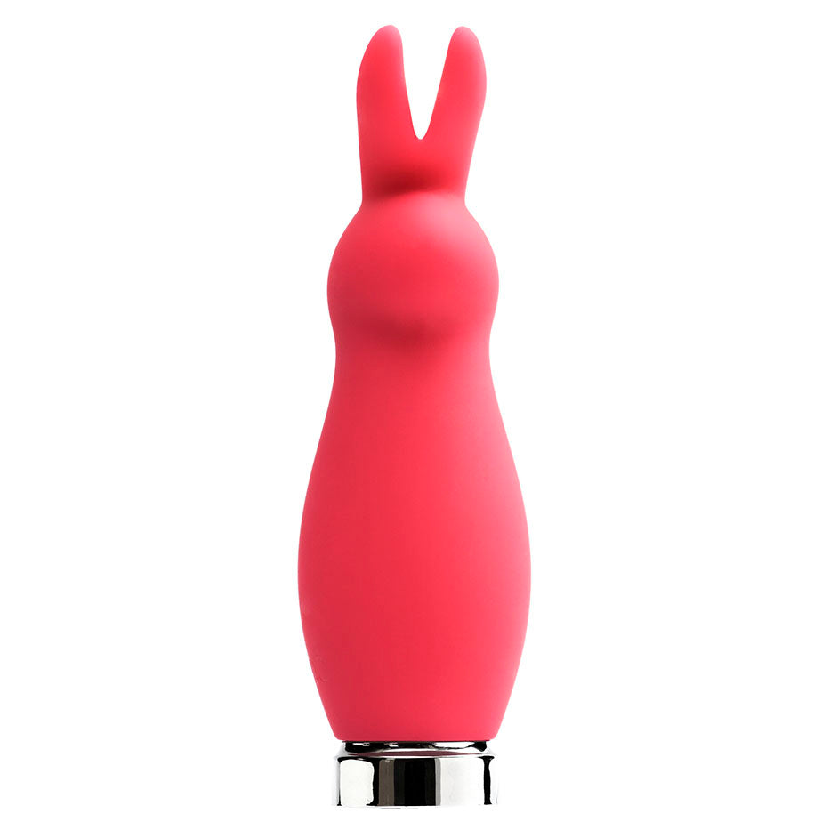 front view of the vedo crazzy bunny rechargeable bullet mini vibrator savbu-0501 pink