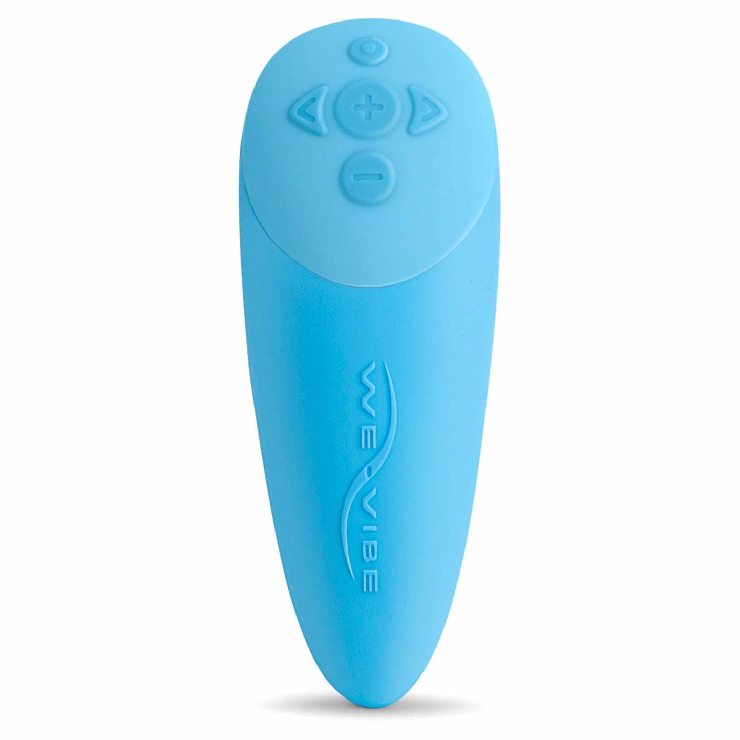 close-up of buttons on the we-vibe chorus couples remote control vibrator vibe wvsnw6sg5 blue