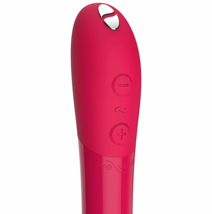 close-up of buttons on the we-vibe tango x intense bullet vibrator wvsnttsg3 cherry red