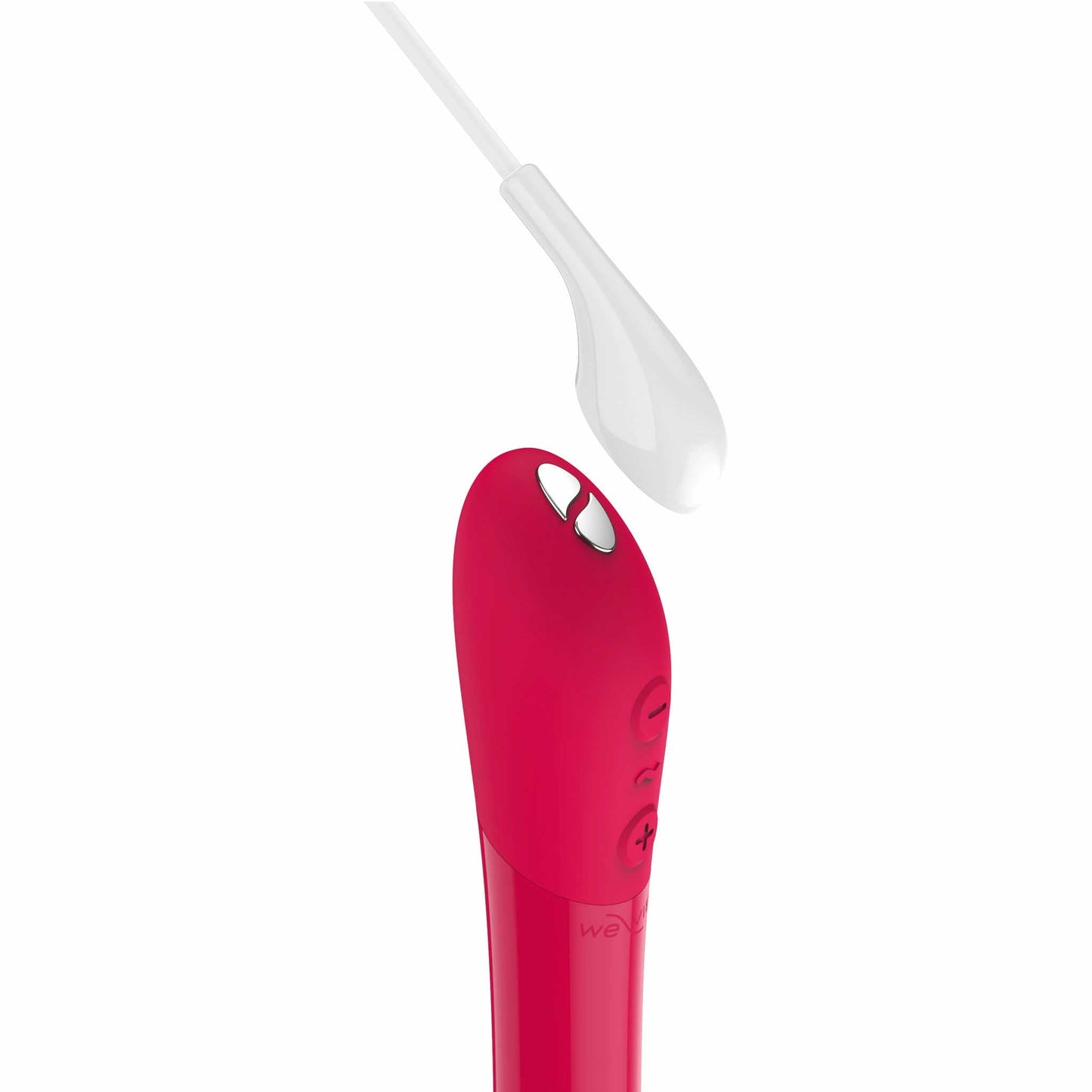 close-up of the charging of the we-vibe tango x intense bullet vibrator wvsnttsg3 cherry red