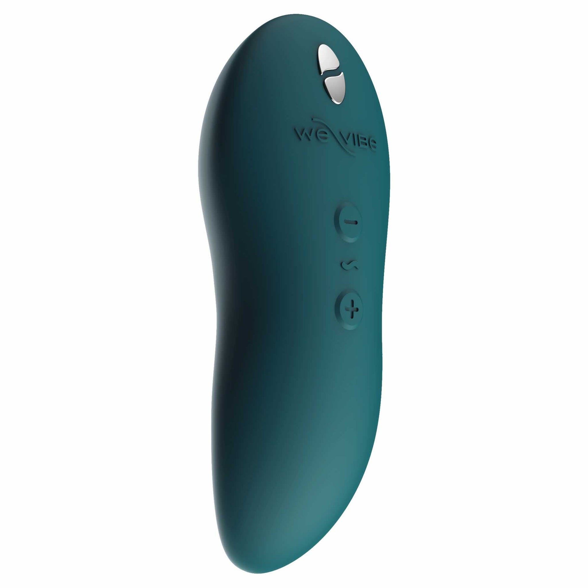 angled view of the we-vibe touch x powerful mini massager wvsntcsg6 green velvet