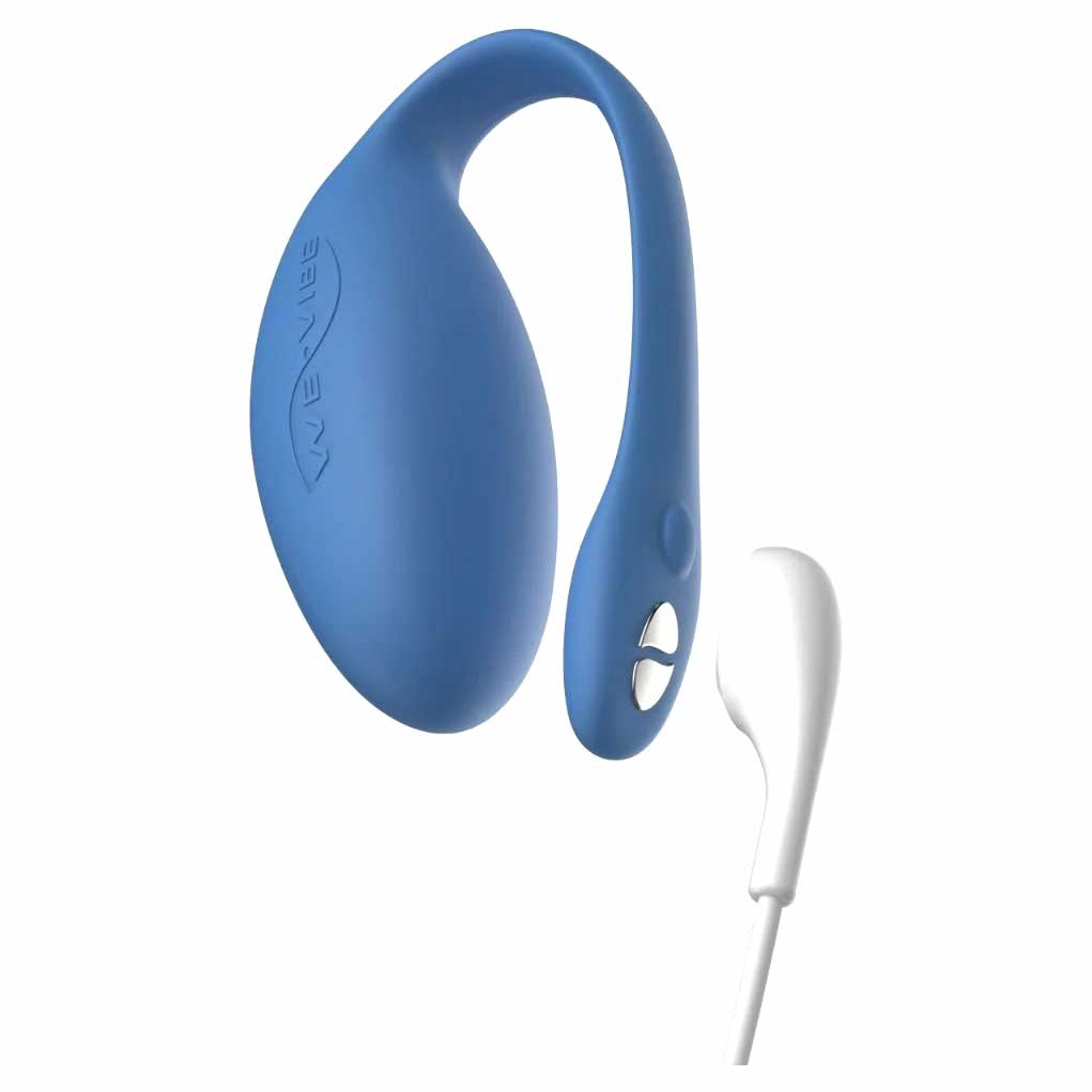 close-up of the charging of the we-vibe jive wearable remote control g-spot vibrator we vibe wvsnjvsg5 blue