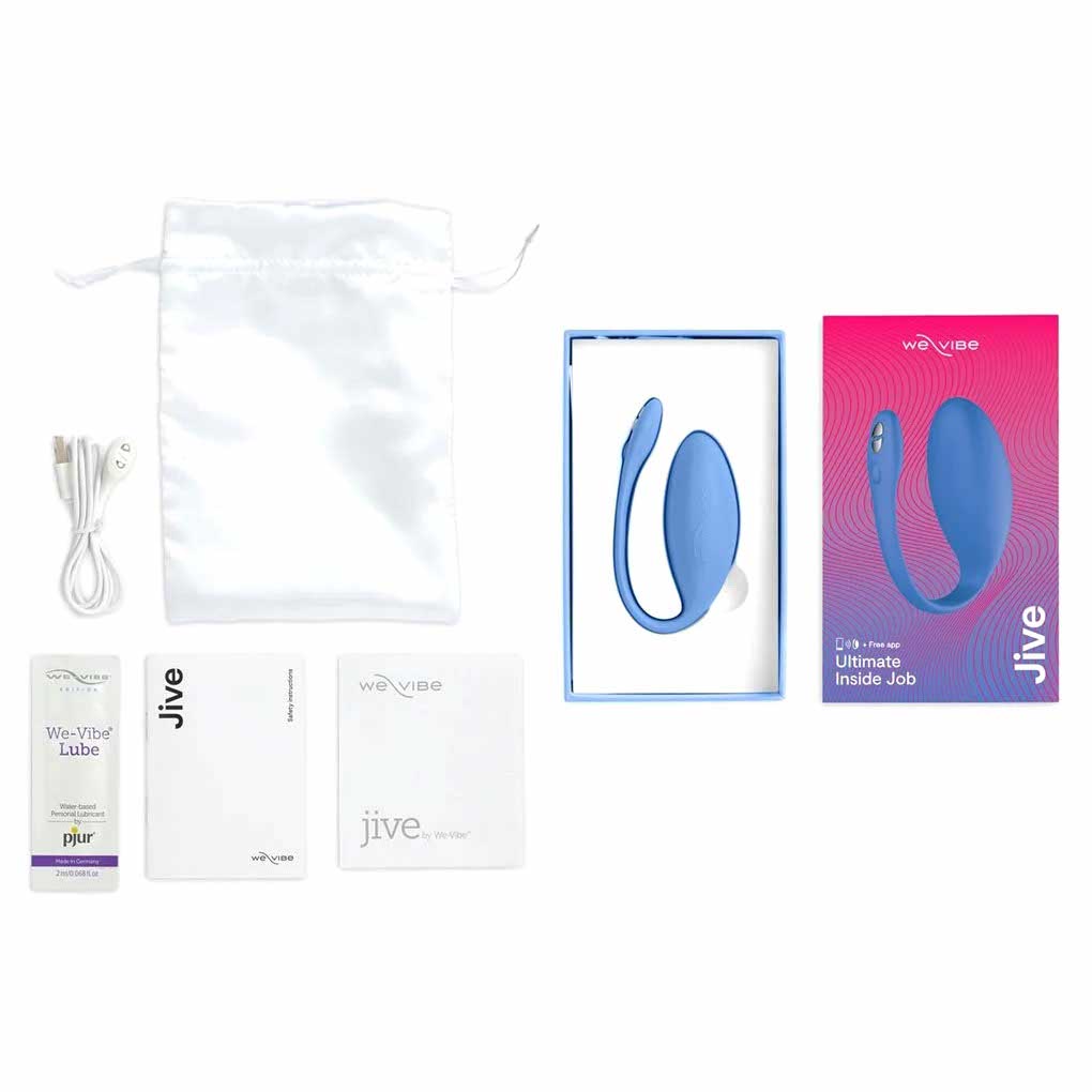 everything included with the we-vibe jive wearable remote control g-spot vibrator we vibe wvsnjvsg5 blue
